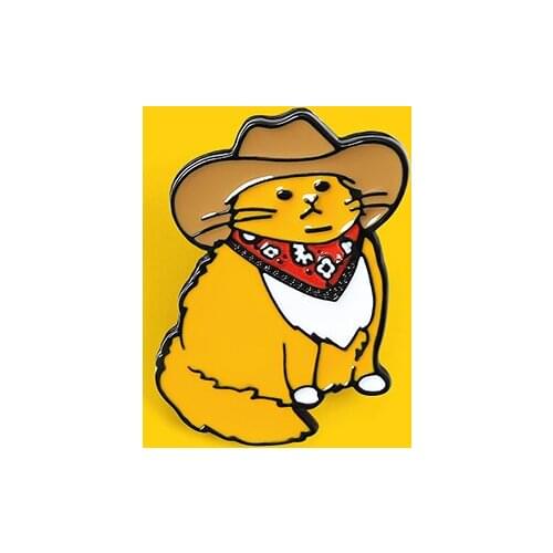 HOT Cowboy Cats Enamel Pin Custom Funny Animal Hat Brooches Shirt Lapel Bag Cute Badge Cartoon Kitten Jewelry Gift for Friends