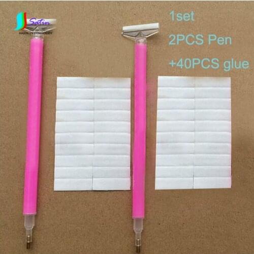 DIY Craft Necessary Tool Plastic Clear Pink Handle Sticky Bar Head Cross Stitch Diamond Painting Pen Tool Set S0027