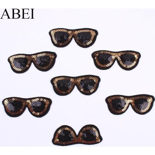 10pcs/lot Sequined Glasses Patches Iron On Sunglasses Stickers Garments Jeans Coats Backpack Appliqued DIY Patchwork Accessories