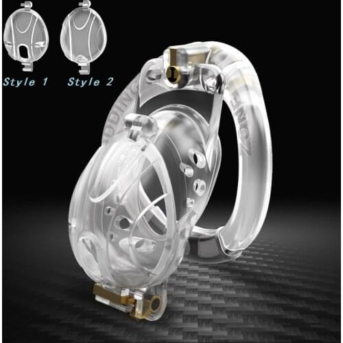 2021 New Transparent Flip Design Male Chastity Device with 2 Cock Cage Cap and 4 Penis Ring Plastic Chastity Belt Adult Sex Toy
