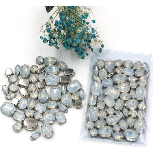 New 50pcs / bag mixed shape resin White rhinestones faltback sew on rhinestone clothing earrings necklace accessories