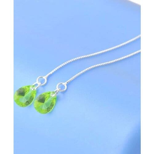 New 925 Sterling Silver Tassel Dangle Earring Water Drop Austrian Crystal Earrings Women Bijoux Brincos Piercing Jewelry