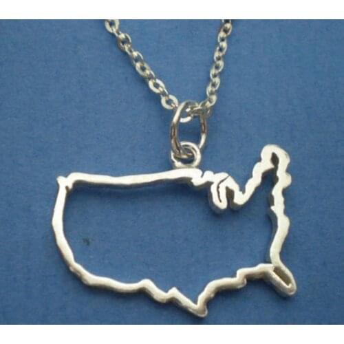 Outline United States Map Pendant Necklace Geometric USA Silhouette American Country Nation Continent Charm Chain Necklaces