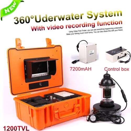 CCD 1200TVL 360 Degree Underwater Rotating Fishing Camera Kit Control Box With Video recording function 7" TFT Color Fish Finder