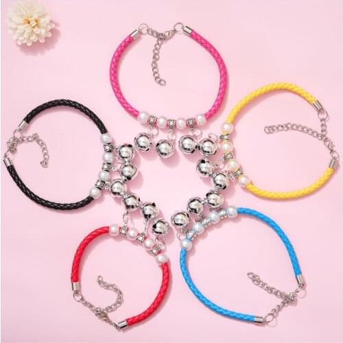 Woven PU Leather Adjustable Pet Bell Collar Cat Dog Rabbit Harness Necklace Supplies Coleira for Cachorro Laisse Chien Productos