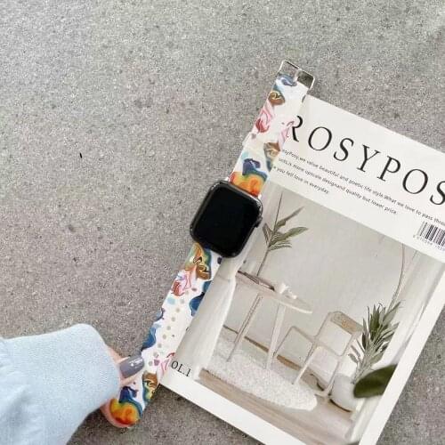 Watercolor printing smart watch bowl strap suitable for Apple Watch 38 40 42 44mm ink strap iWatch series flower strap 2 3 4 5