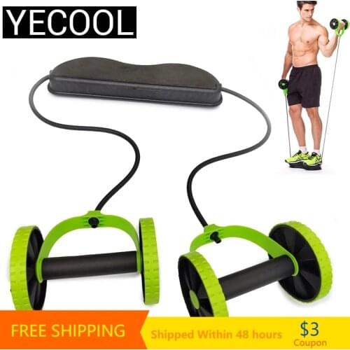 AB Wheels Roller Stretch Elastic Abdominal Resistance Pull Rope Home Fitness Body Muscle Trainer Gym Exercise Fitness Equipment