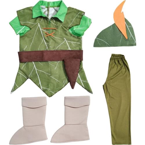 Christmas Carnival Cosplay Party Kids Green Elves Robin Halloween Peter Pan Boys Costumes
