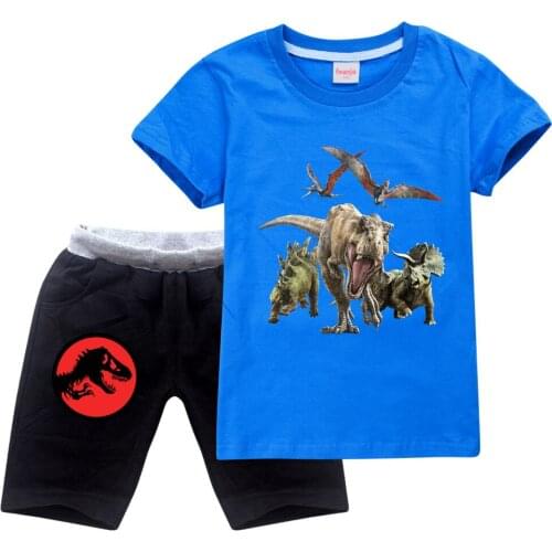 Retail Kids Clothes Toddler Boys Casual Outfits Childrens Suit Girls Summer Dinosaur Tees Suits 2-16Y 100%Cotton T-shirt+Shorts