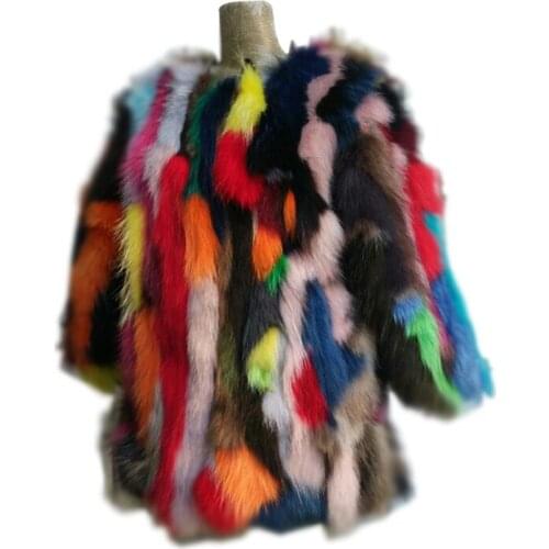 Free shipping New Genuine raccoon Fur Coat women long colorful raccoon Fur Jacket customized big size F872