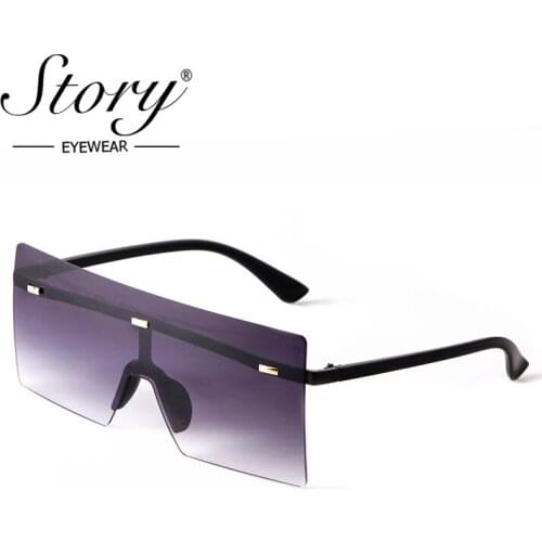 STORY Fashion Vintage Rimless Oversized Sunglasses Women Men Brand Designer Flat Top PC Frame One Piece Square Sun Glasses S4315