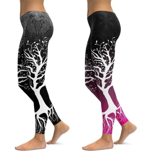 Sporty Leggings Women Sportwear Pants Branches Pattern Ankle-Length Pant Quick Drying Elastic Activewear For Fitness S~2XL
