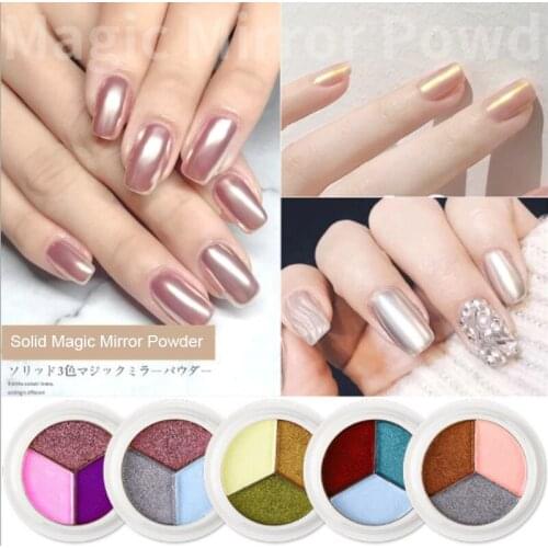 Nail Art Decoration Three Colors Laser Nail Glitter Magical Solid Mirror Powder Chrome Pigment Rainbow Metallic Nails Manicure