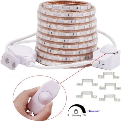 High Quality Waterproof Dimmable 220V LED Strip Light 5050 With EU Dimmer Plug for Home Christmas Decor String Light 1M-25M