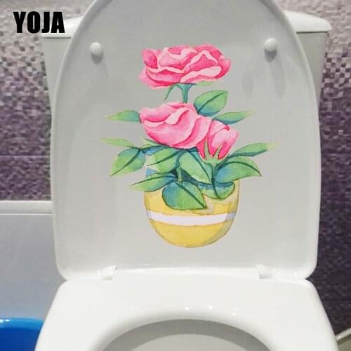YOJA 19.2X21.3CM Pink Rose Flower Pot Girl Bedroom Wall Sticker Decal Bathroom Toilet Decor T1-1359