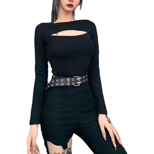 2021 Womens Hollow-out Shirt Knitting Top Fall Wrapped Solid Color Sliming Elastic Clothes O-Neck Hot Clothing