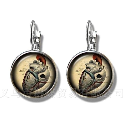 Human Anatomy Organ Earrings 16mm Glass Cabochon Science Medical Punk Brain Eye Jewelry Silver Plated Stud Earrings Gif