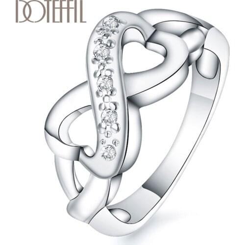 DOTEFFIL 925 Sterling Silver AAA Zircon Eight Characters Ring For Women Fashion Wedding Engagement Party Gift Charm Jewelry