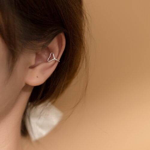 1pair (No pierced) Real. 925 Sterling Silver Jewelry Open Hollow Heart &Bead Clip On Cuff Earrings Ear-Bone C-E3680