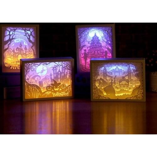 3D LED Paper Sculpture Night Light DIY Handmade Night Lamp Papercut Carving Light Box Xmas Gift