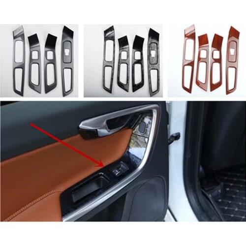 4pcs/lot ABS carbon fiber grain or wooden grain car window lift panel decoration cover for 2014-2018 Volvo S60