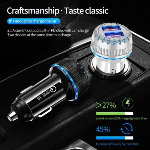 LED Dual USB Car Fast Charger Qualcomm Quick Charge 3.0 for Xiaomi 9 10 9T Pro Redmi 7 8 Note 9 Samsung Huawei Honor LG Phone