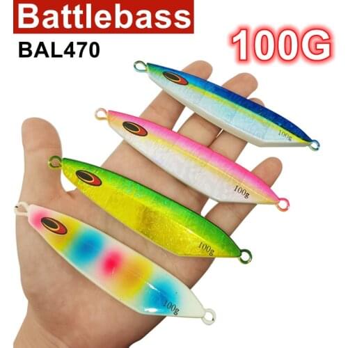 BATTLEBASS Luminous Slow Metal jigging lure 100g 1pcs Japan Laser Flat Fall Jig for Tuna glow sinking fishing lure set