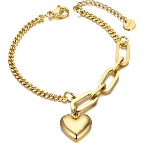 Titanium Stainless Steel Bohemia Beach Chain Bracelet For Women Girl Fashion Love Heart Charm Bracelet Pulseras B20149