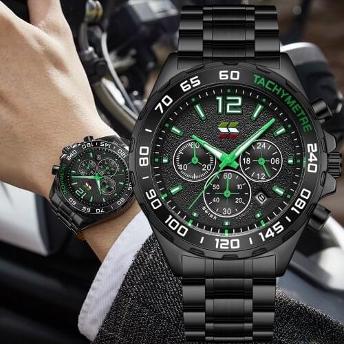 SWISH Fashion Chronograph Quartz Watch Men Luxury Black Steel Business Wristwatch Waterproof Military Clock Relogio Masculino