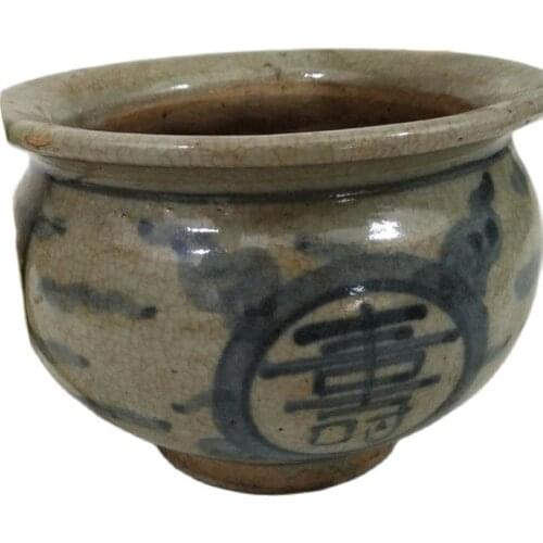 Jingdezhen antique ancient porcelain handmade, hand-painted Ming Dynasty Qing Hua Shou small pot, antique antiques collection