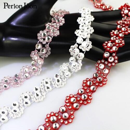 1 yard Type S red white double rhinestone trim decoration plastic chain DIY for home decoration clothing shoes accessories NET17