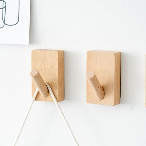 Punching-free Wood Hooks Wall Decor Storage Hook Behind-door Keys Coat Holder Clothes Hanger Punching-free Wall Organizer Hooks