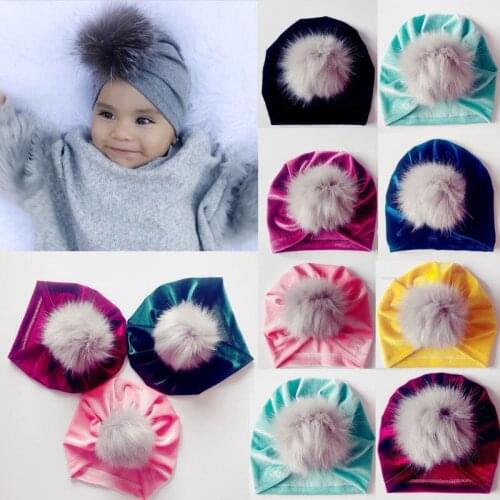 Newborn Baby Kid Boys Girls Infant Hair Ball Hat Toddler Velvet Beanie Hat Cap