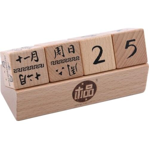 Kids Wooden Table Desk Calendar Wood Block Planer Permanent Desktop Organizer Agenda Perpetual Calendar Home Wall Decoration