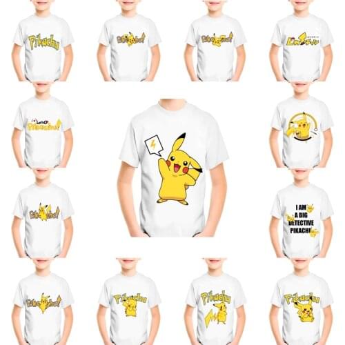 Pet Elf Childrens T-shirt Cotton Fashion White Boys' T-shirt Pikachu Print Childrens Party T-shirt Summer T-shirt Pokemon