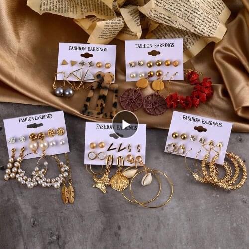 EN Hot Sale Fashion Bohemian Earrings Set For Women 2020 New Trendy Flower Round Geometric Earring Female Fashion Jewelry