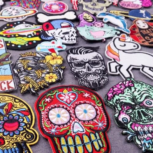 Hippie/Punk DIY Embroidery Patch Skull Patches On Clothes Van Gogh Iron On Patches For Clothing UFO Patch Applique Badge Stripe