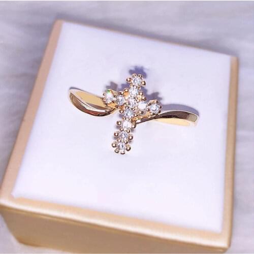Classic Gold Color Cross Inlay White Crystal Rhinestone Finger Ring For Women Engagement Wedding Party Jewelry Accessories