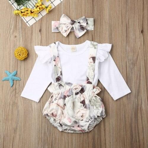 0-24M Newborn Kid Baby Girl Clothes set Long Sleeve Body Tops Romper Flower Bib Shorts Elegnat Floral Cute Outfit Set