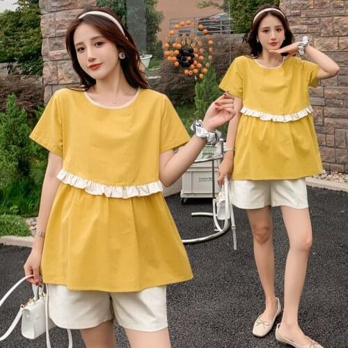 Summer Cotton Linen Maternity Shirts + Adjustable Belly Shorts Sets Loose Suits Clothes for Pregnant Women Casual Pregnancy