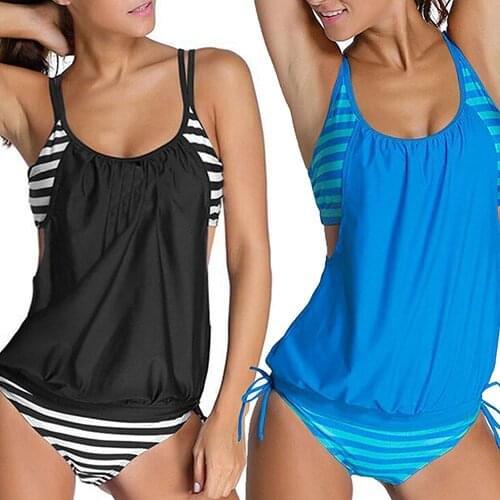 Hot Sales Women Fashion Sexy Summer Two Piece Stripes Swimwear Bathing Suit Tankini