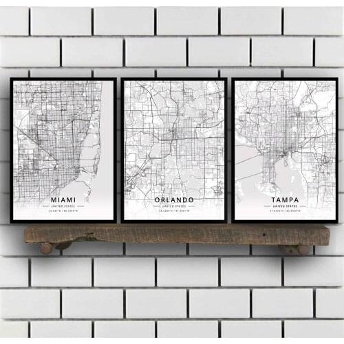 Miami Orlando Tampa FL Florida USA United States of America Map Poster