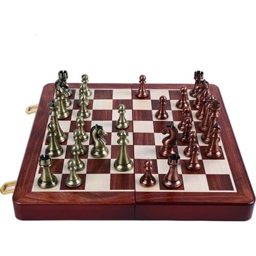 Kirsite Metal Chess Set Portable Game Of Iternational Chess Wooden Folding Chessboard King Height 67mm Chess Board Game Kid Gift