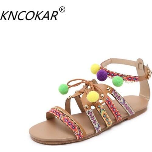 Fashionable European and American foreign trade large - size sandals womens Bohemian fish mouth national style flat sandals