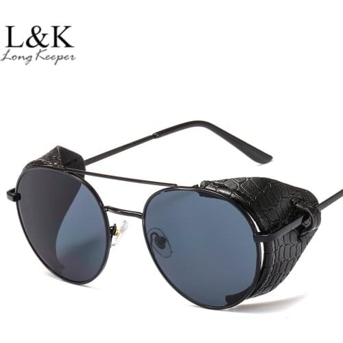 Fashion Vintage Steampunk Sunglasses Men Women Leather Side Shield Brand Design Metal Sun Glasses Steam Punk UV400 Eyewear
