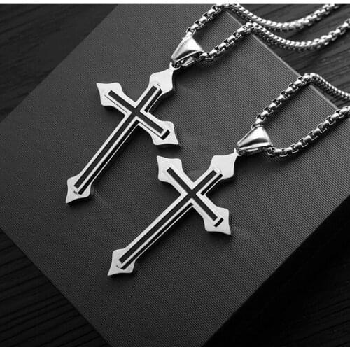 Mens Necklaces Punk Neck Chain Pendant Aesthetic Man Gothic Stainless Steel Chains Cross Men Necklace Goth Jewelry Accessories