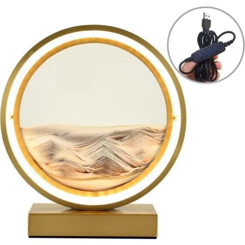 Flowing Sand Painting Round 3D Quicksand Sand Desk Lamp Art Landscape Painting USB Bedside Lamp Home Desktop Creative Decoration