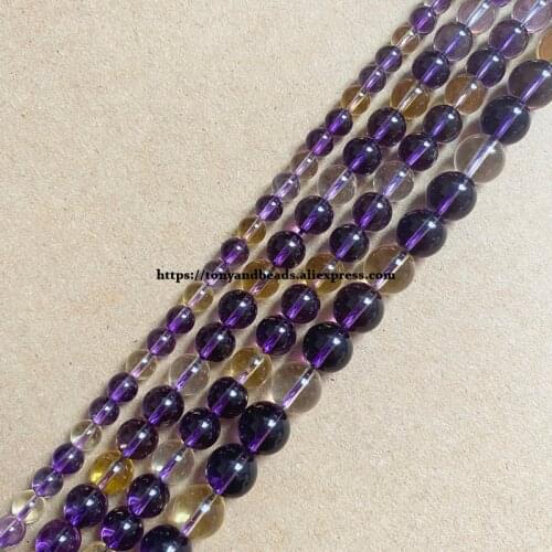 Natural Stone 3 Colors Mixed Ametrine Crystal Quartz Round Loose Beads 15" 6 8 10 MM For Jewelry Making DIY