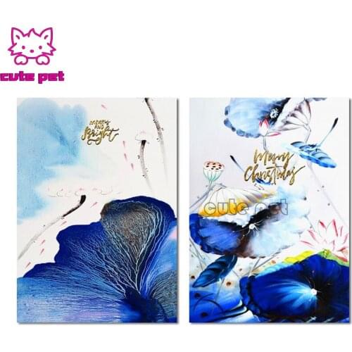 New Chinese Style full square round drill diamond painting Blue Ink Lotus Animal Flying Bird 2 pcs diamond embroidery crystal