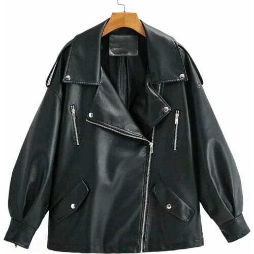 2021 Women New Autumn Winter Plus Size Black Fake Leather Jackets Female Soft PU Long Oversized Zipper Motorcycle Overcoats Tops